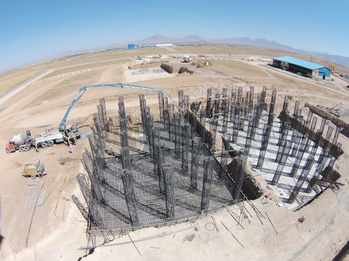 Aerial view of foundation rebar and concrete pour — Berm Inc. project photo